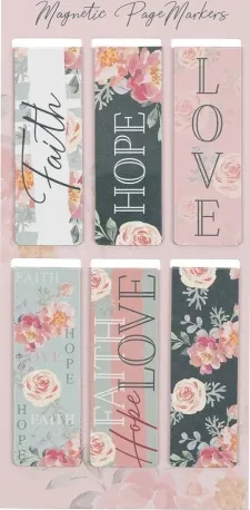 Magnetische Buchzeichen Motif 'Faith, Hope and Love' - 6er Set auf Englisch