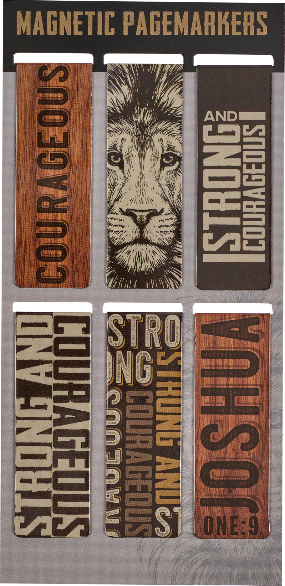 Magnetische Buchzeichen Motif 'Strong and courageous' - 6er Set auf Englisch