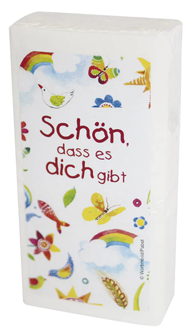 Schön, dass es dich gibt (10 Taschentücher) - 10 weiße Taschentücher pro Packung.