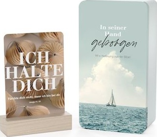 In seiner Hand geborgen Blechdose mit 99 Karten und Aufsteller - 99 x Hoffnung aus der Bibel