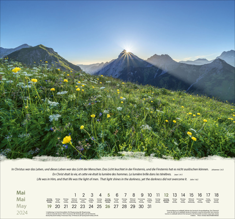 Berge dreisprachig: Deutsch, Französisch, Englisch - Wandkalender