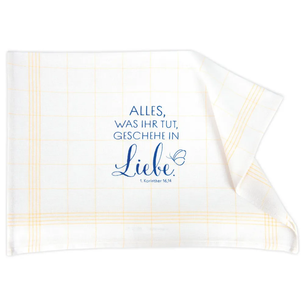 Geschirrtuch Motiv 'Alles, was ihr tut, geschehe in Liebe' - gelb