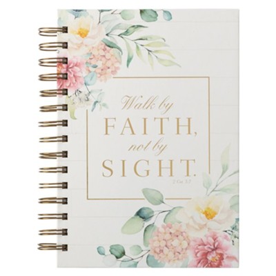 Walk by Faith White Floral Wirebound Journal