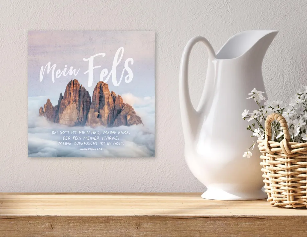 Metallschild Mein Fels - Psalm 62,8 - 13 x 13 cm
