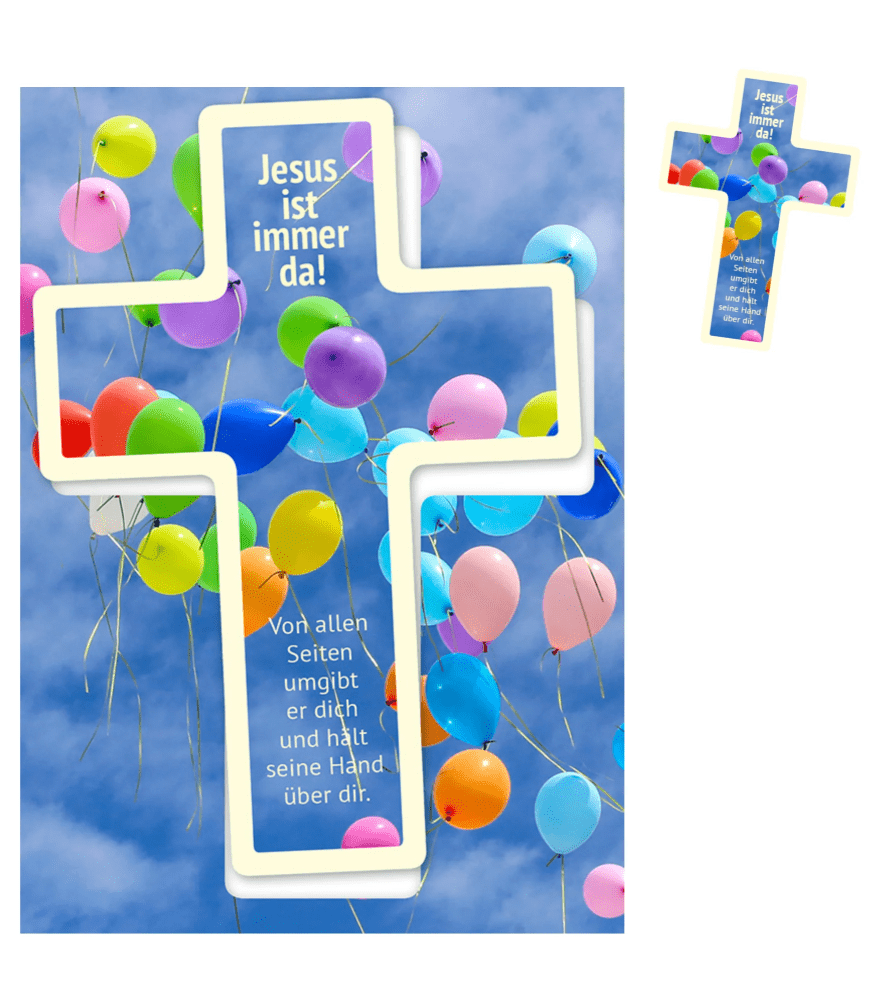 Jesus ist immer da! - Leuchtkreuz A6 - Postkarte mit fluoreszierendem Kreuz