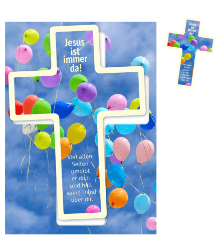 Jesus ist immer da! - Leuchtkreuz A6 - Postkarte mit fluoreszierendem Kreuz