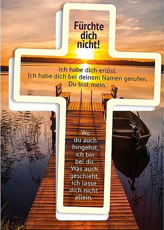 Stanzkarte Leuchtkreuz A6 - Fürchte dich nicht - Postkarte mit fluoreszierendem Kreuz