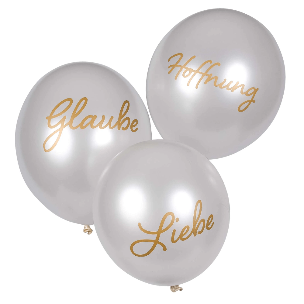 Glaube - Liebe - Hoffnung - Luftballons (12 Ex.) - weiß/metallic
