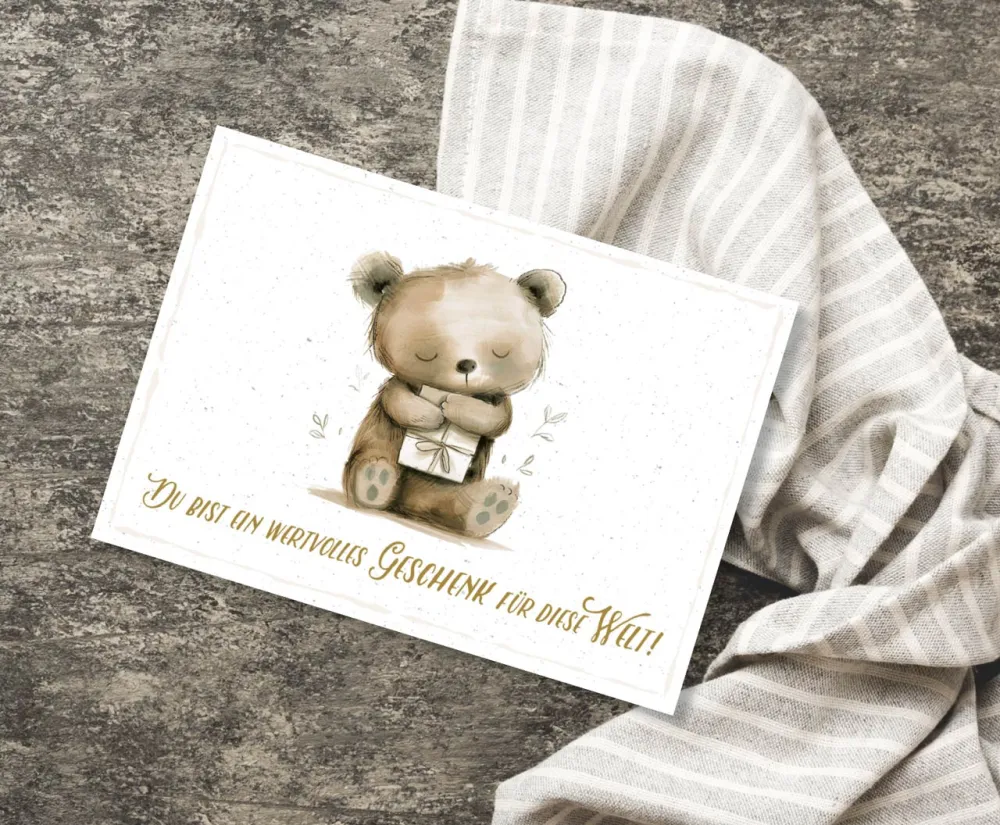 Postkarten Bär mit Geschenk