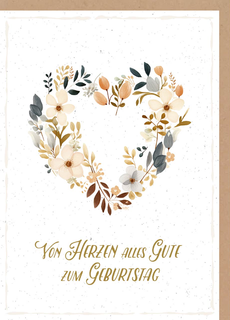 Faltkarte Blumenherz - Von Herzen alles Gute zum Geburtstag