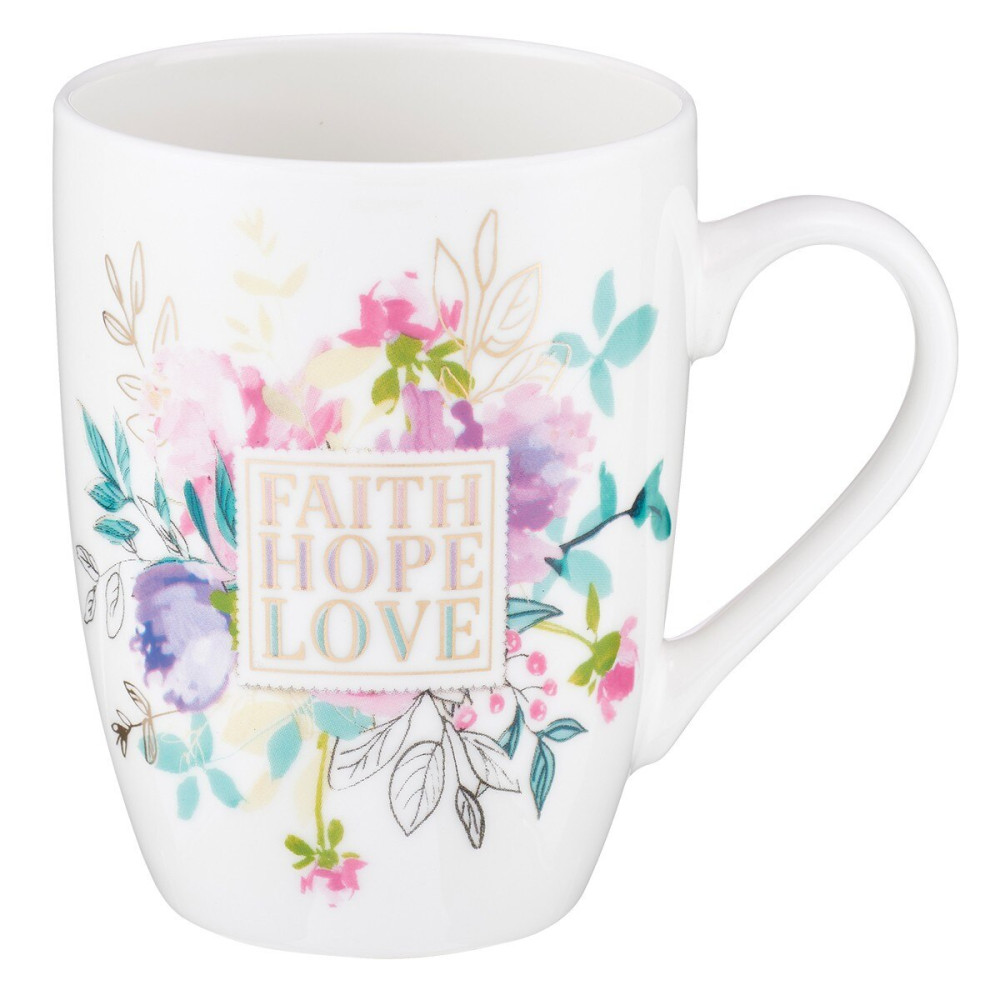 Tasse - Faith, Hope, Love - weiss, Blumen, 360ml