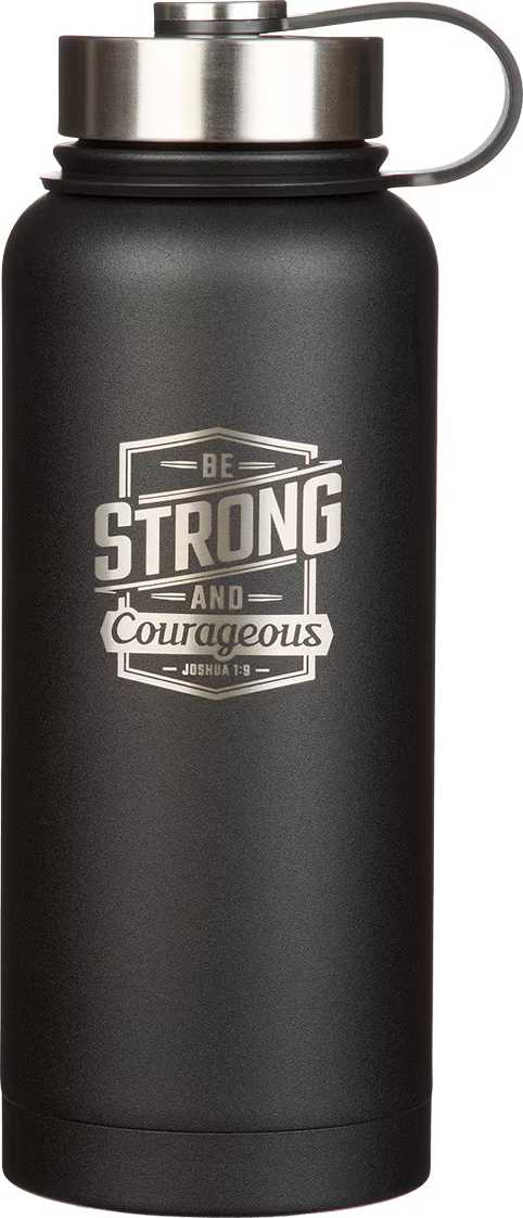 Strong and Courageous Black Stainless Steel Water Bottle