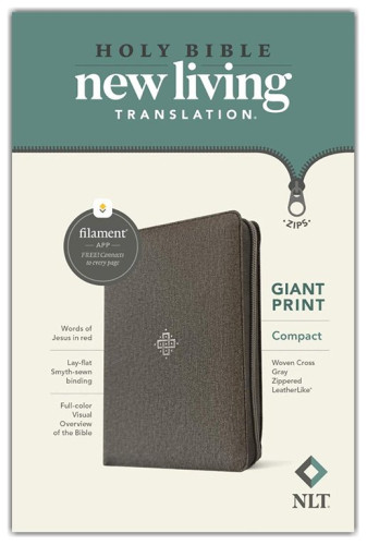 Englisch: NLT Compact Giant Print Zipper Bible, Filament Enabled (Leatherlike, Woven Cross Gray,...