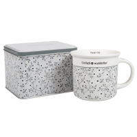 Tasse mit Metalldose - Einfach wunderbar, Psalm 139 - grau, Blumen 350ml