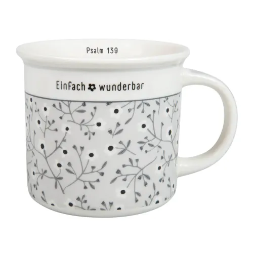 Tasse mit Metalldose - Einfach wunderbar, Psalm 139 - grau, Blumen 350ml
