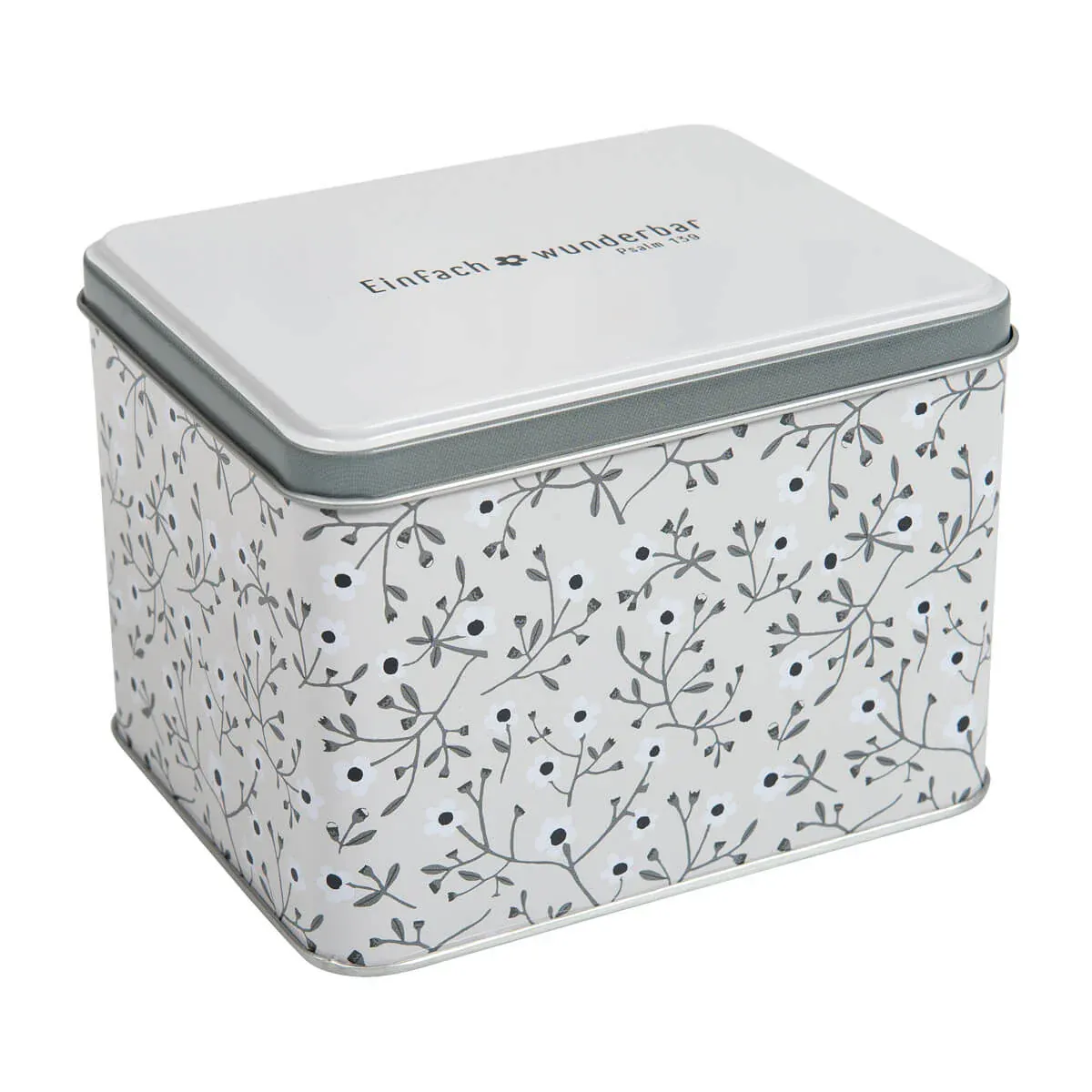 Tasse mit Metalldose - Einfach wunderbar, Psalm 139 - grau, Blumen 350ml