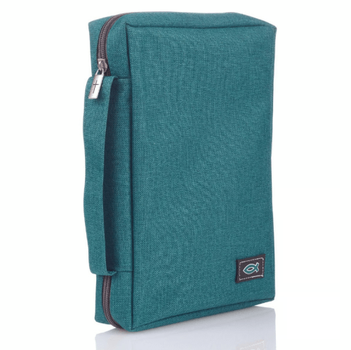 Bibelhülle Ichtus S - grün, mit Reissverschluss, Seitentasche und Tragehenkel