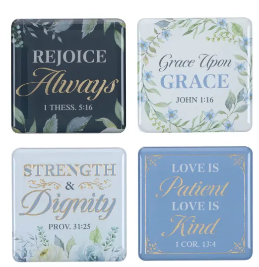 Magnet 4er-Set - Strength and Dignity - rechteckig, blau, Blumenmotif