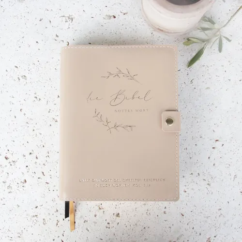 Leder Bibelhülle Sand für Elberfelder 2006 und Neues Leben Standardgrösse - Text: Die Bibel...