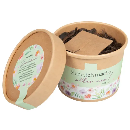 Gott spricht: Siehe, ich mache alles neu - Anzucht-Töpfchen (Basilikum) - Jahreslosung 2026