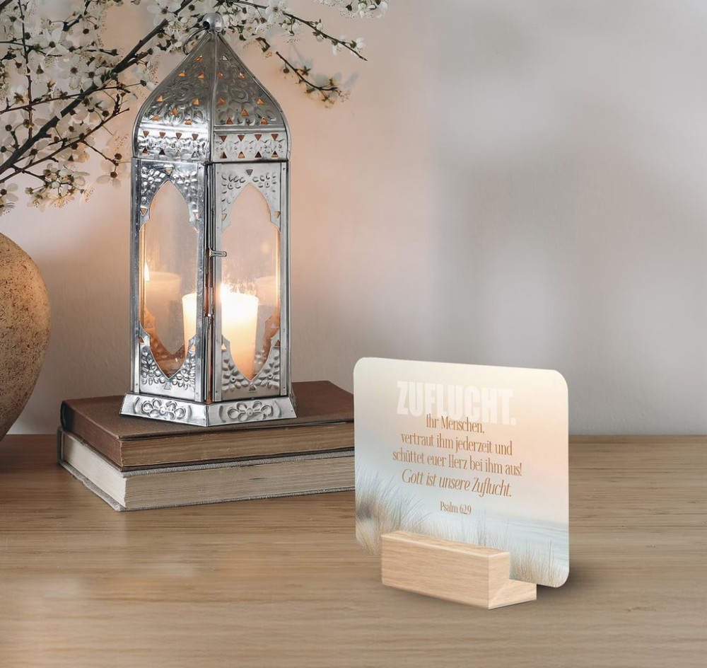 Minikarten-Box „Viel Zuversicht" - 30 Bibelverse Trost und Zuversicht
mit Edlem Holzaufsteller