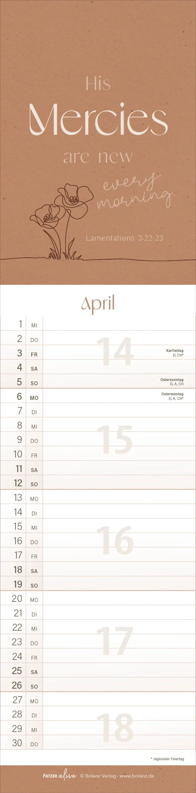 Kalender Erfüllt leben - Streifenterminer