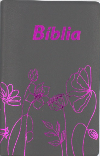 Bible Almeida avec concordance - couverture souple en polyuréthane gris avec décor fleurs mauves