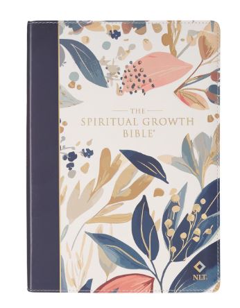 NLT,the Spiritual Growth Bible Faux Leather, Navy with Leaves