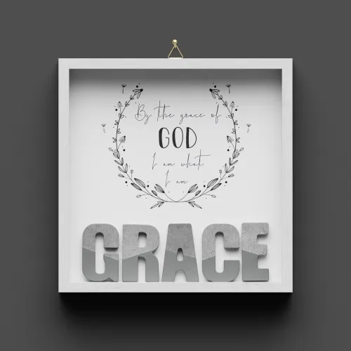 Cementini Wandbild GRACE - Holzrahmen weiss lackiert mit Aufhänger - 20x20cm