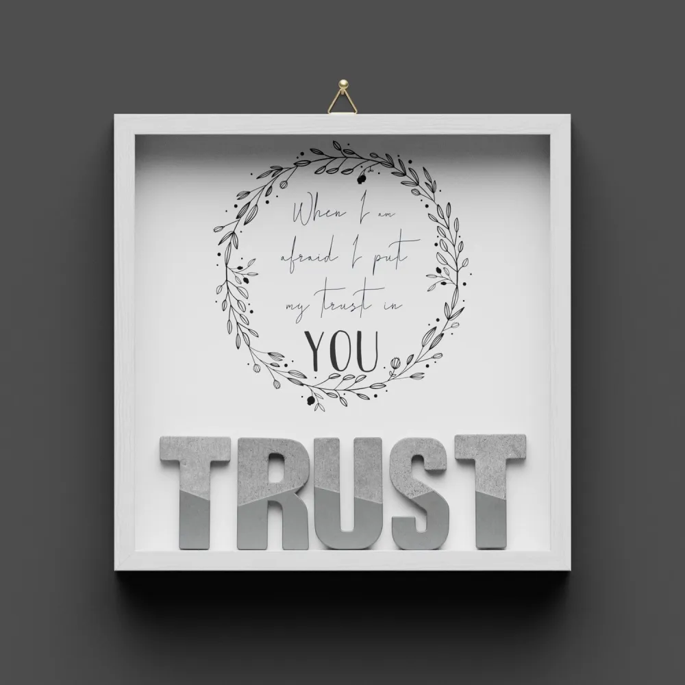 Cementini Wandbild TRUST - Holzrahmen weiss lackiert mit Aufhänger - 20x20cm