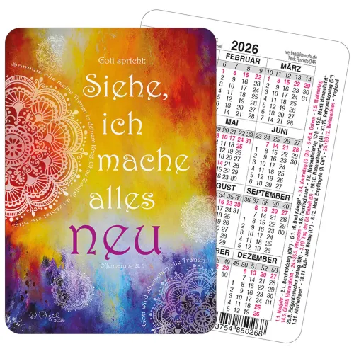 Spielkarten-Kalender Motiv Aquarell Jahreslosung 2026 - Offenbarung 21:5 - JL 2026
