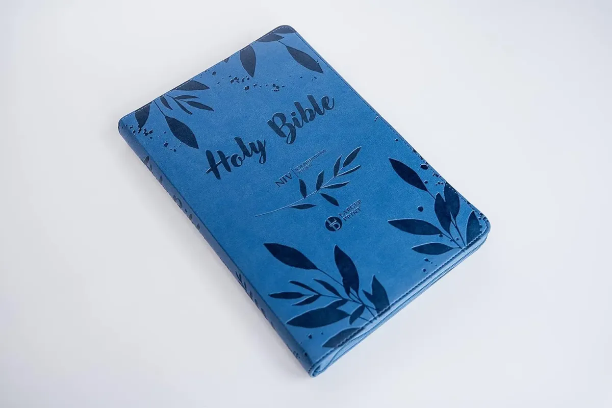 Englisch, Bibel New International Version, Grossdruck, blauer Einband mit Blumen, Reissverschluss