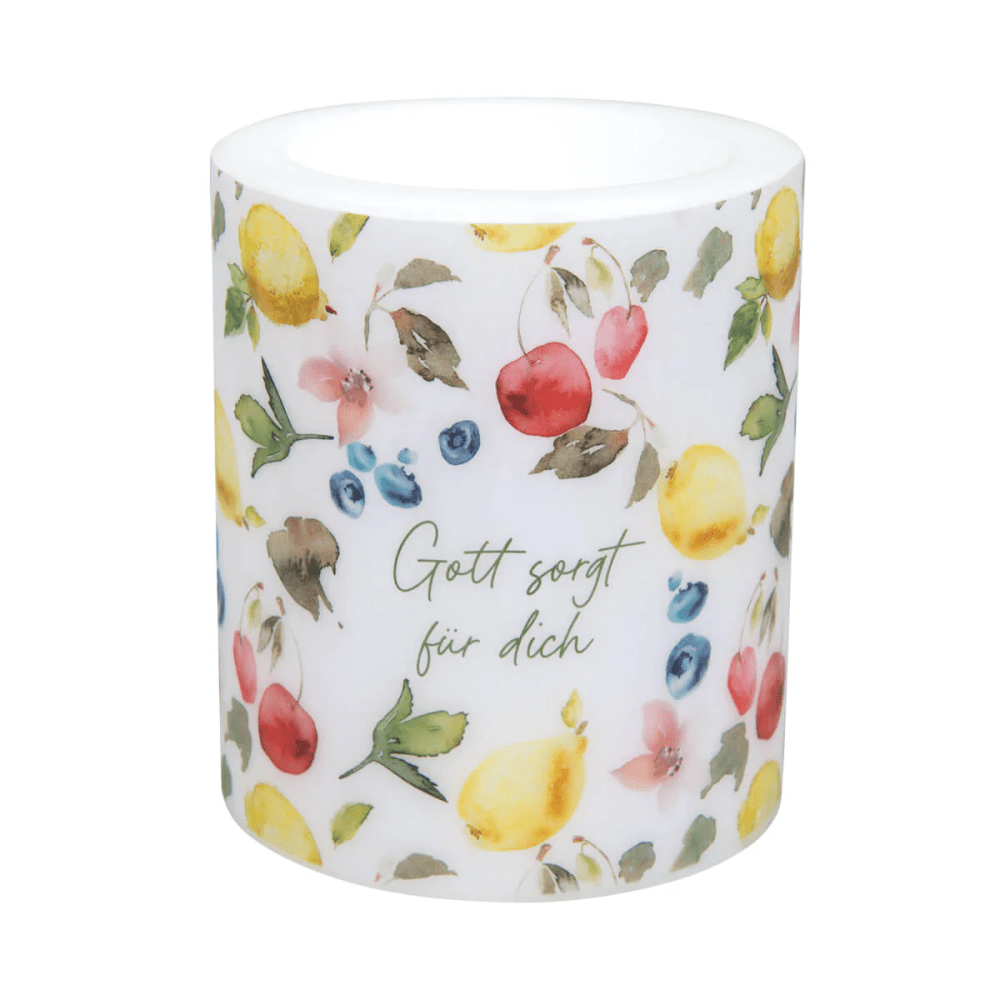 Gott sorgt für dich - Wachskerze Windlicht - Höhe: 10,5 cm. Durchmesser: 9 cm