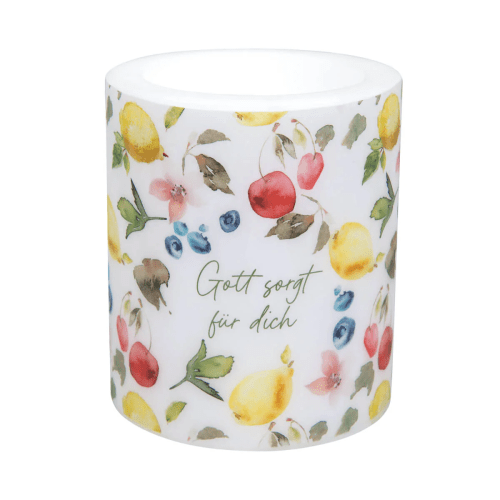 Gott sorgt für dich - Wachskerze Windlicht - Höhe: 10,5 cm. Durchmesser: 9 cm