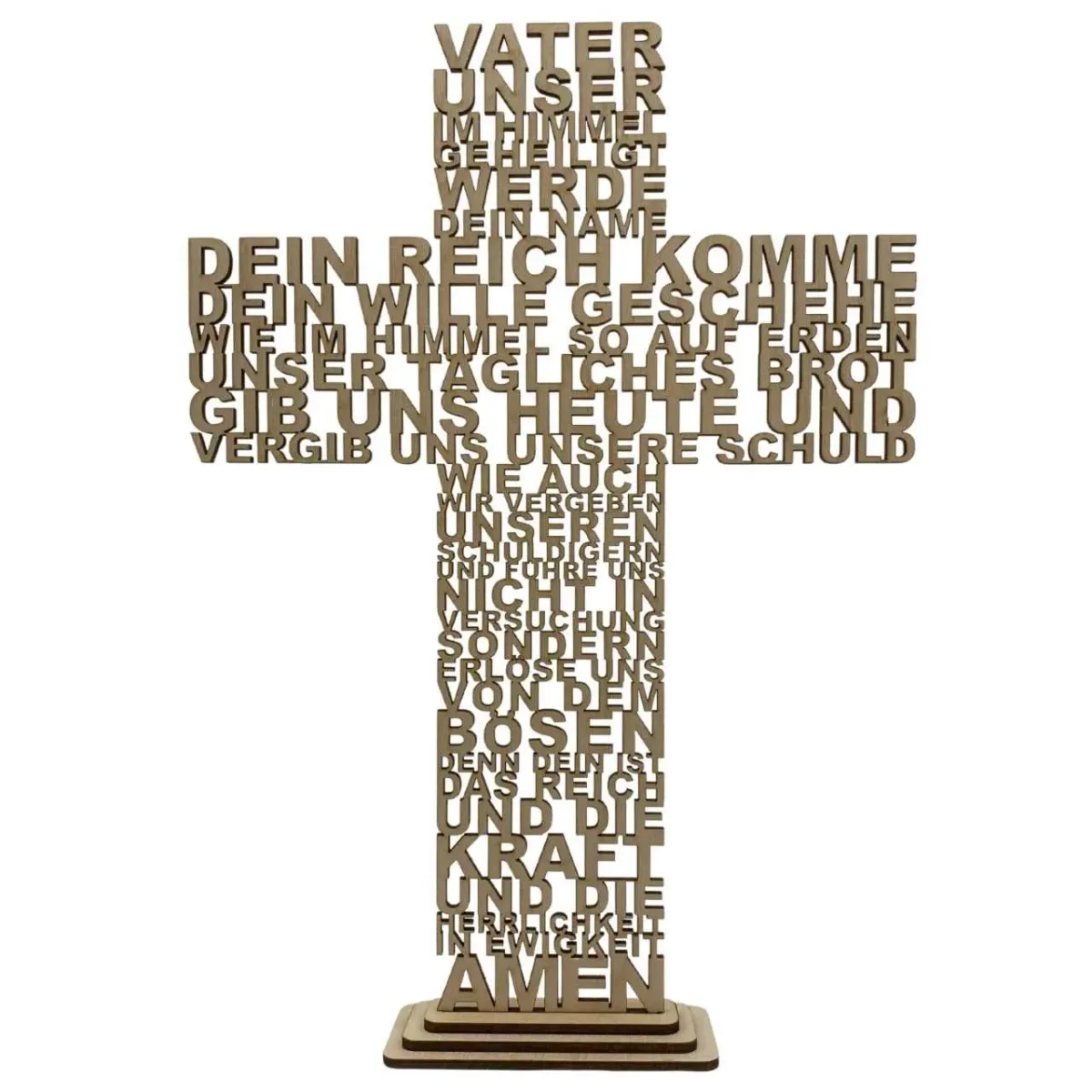 Holzkreuz Unser Vater - mit Sockel zum aufstellen