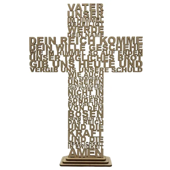 Holzkreuz Unser Vater - mit Sockel zum aufstellen