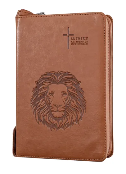 Luther 21 - F.C. Thompson Studienbibel - Kunstleder braun mit Löwenkopf, Reissverschluss,...
