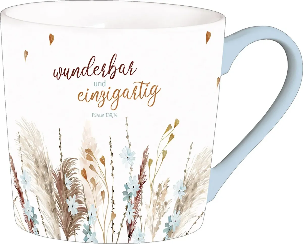 Wunderbar und einzigartig (Tasse) - Psalm 139,14  Ermutigende Zusage - Große Tasse mit hübschem...