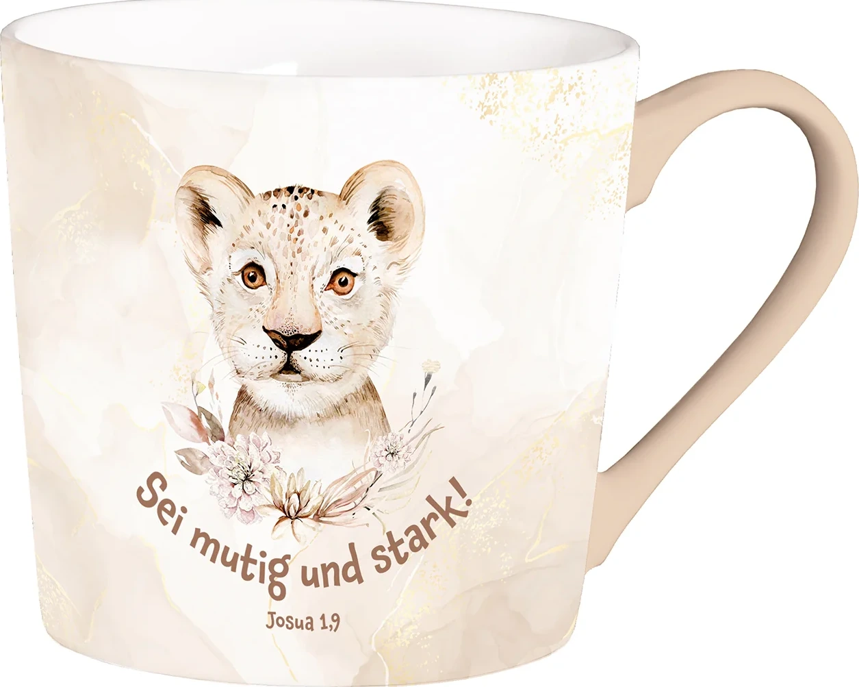 Sei mutig und stark (Tasse) - Höhe 9,8 cm, Durchmesser 9 cm, Fassungsvermögen 350 ml