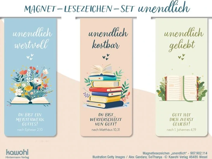 Unendlich - Magnet-Lesezeichen-Set (3 Lesezeichen) - Magnetische Merkhelfer - hübsche Lesezeichen