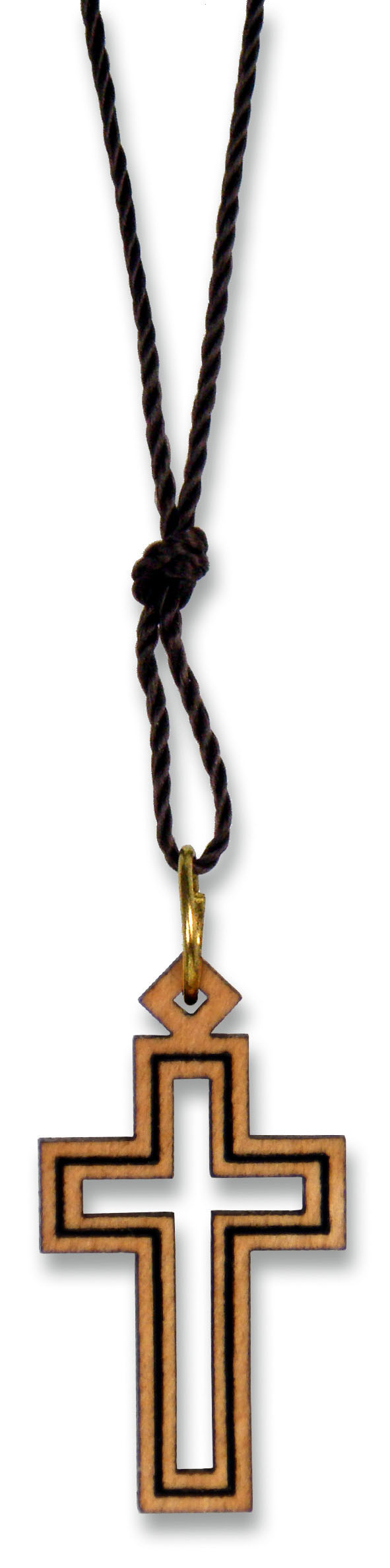 Halskette mit Kreuz-Anhänger (Olivenholz) an brauenem Band 72 cm