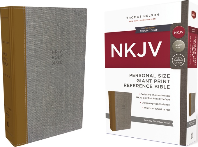 Englisch, Referenzbibel New King James Version, Grossdruck, Stoff und Kunstleder grau & gelb