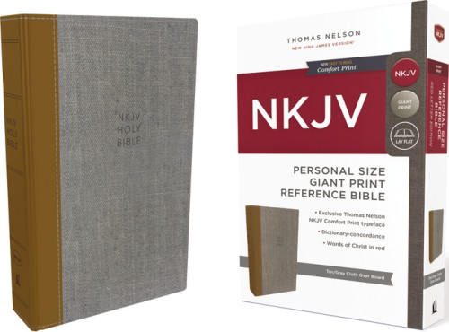 Englisch, Referenzbibel New King James Version, Grossdruck, Stoff und Kunstleder grau & gelb