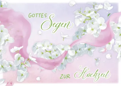 Doppelkarte Rosaband und weisse Blüten