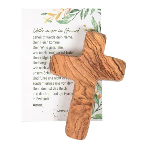 Kreuz - Handschmeichler (Olivenholz) - Karte mit Unser Vater