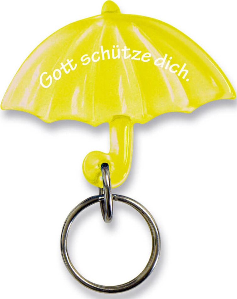 Gott schütze dich - Schlüsselanhänger Schirm (gelb) - Farbiges Acryl, mit Textaufdruck "Gott schütze dich"