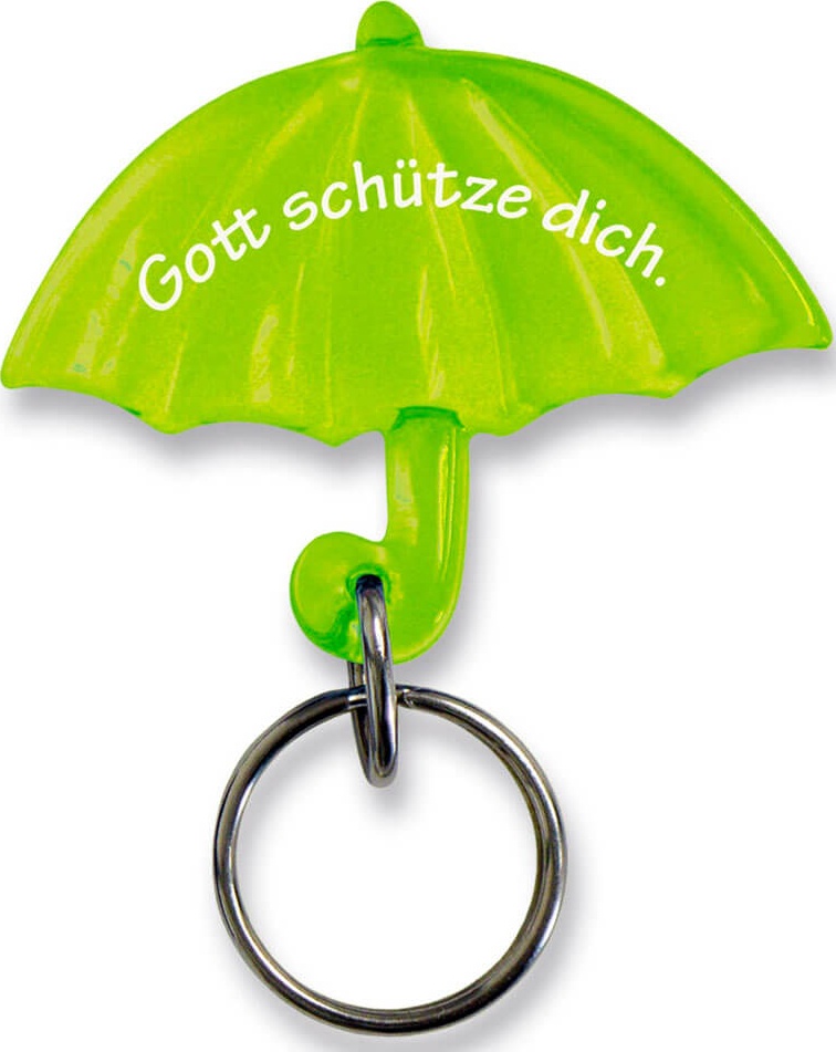 Gott schütze dich - Schlüsselanhänger Schirm (grün) - Farbiges Acryl, mit Textaufdruck "Gott...