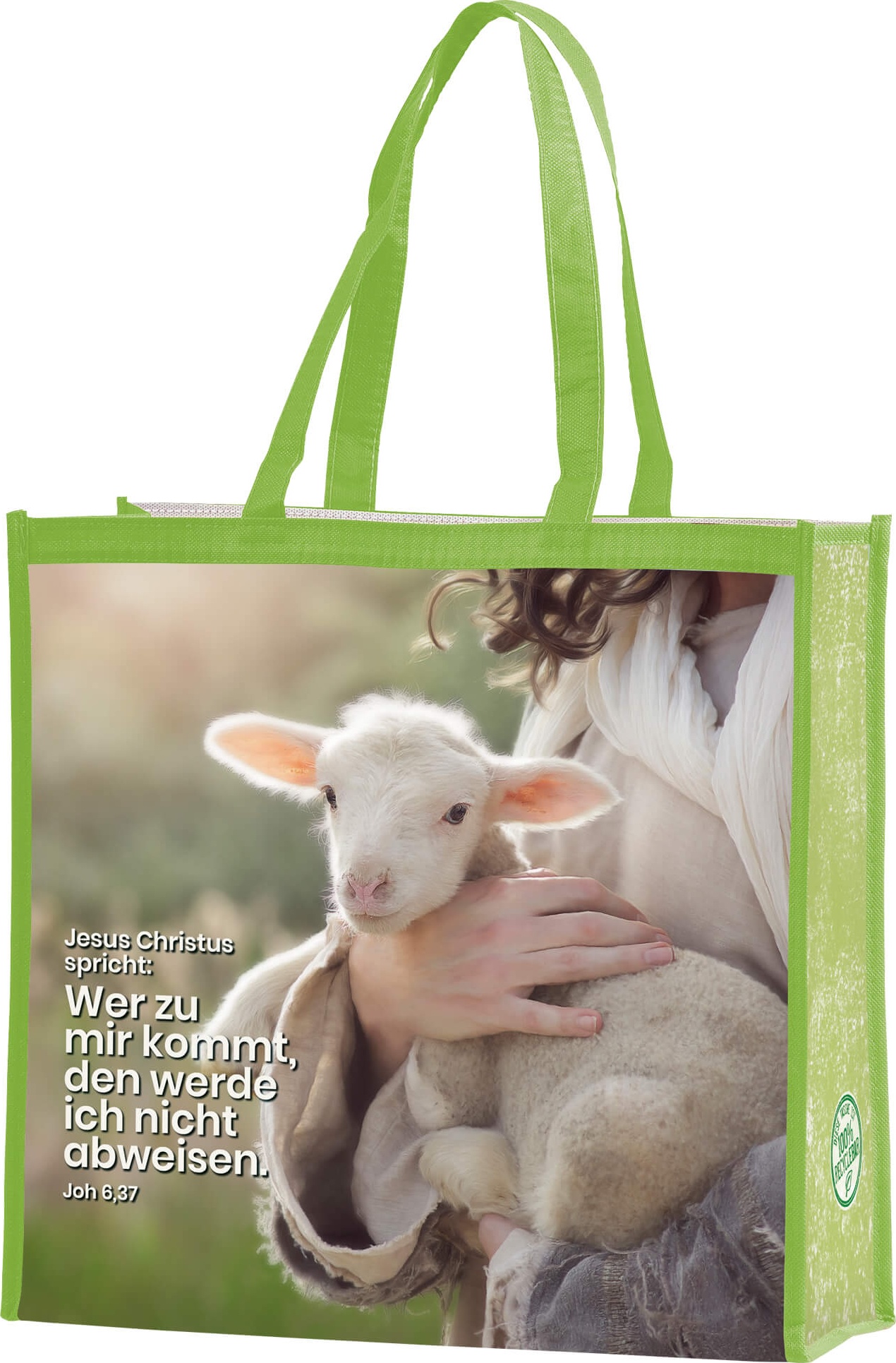 Wer zu mir kommt ... - Motiv Schaf - Einkaufstasche - Jahreslosung 2022, Tasche aus Vliesfaserstoff