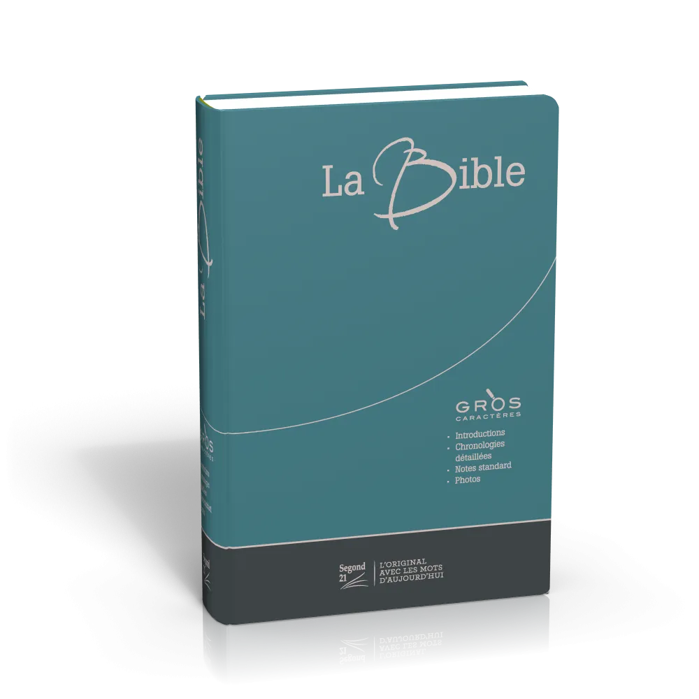 Bible Segond 21, gros caractères, duo bleu/gris - couverture semi-rigide toilée