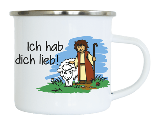 Emaille Becher Hirte Silberrand - robuste Tasse